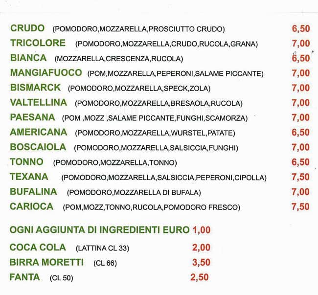 Menu di Pizzalandia 