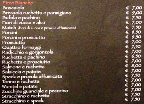 Menu di Match Pizzeria Bisteccheria 