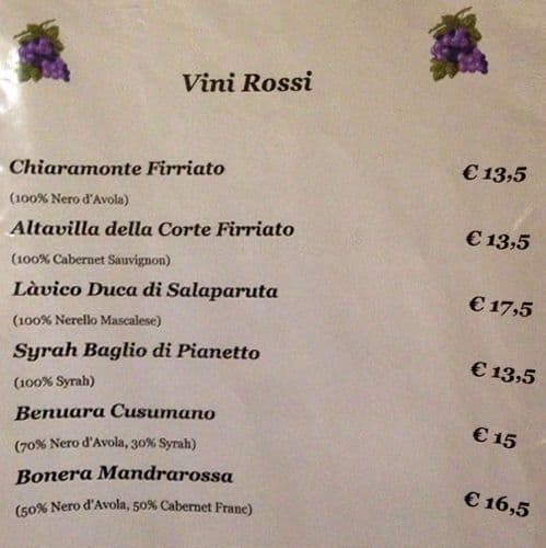 Menu di la confraternita dell'uva 