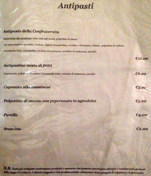 Menu di la confraternita dell'uva 