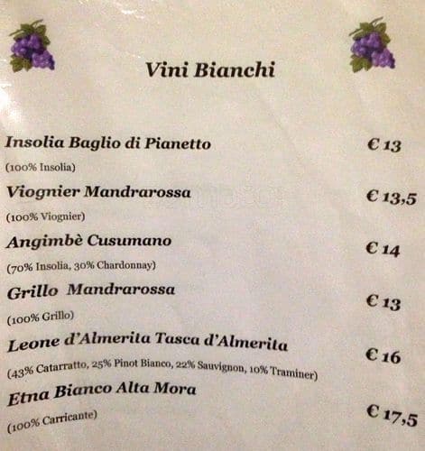 Menu di la confraternita dell'uva 