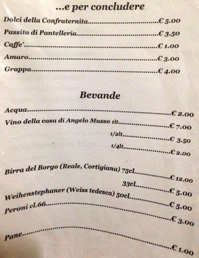Menu di la confraternita dell'uva 