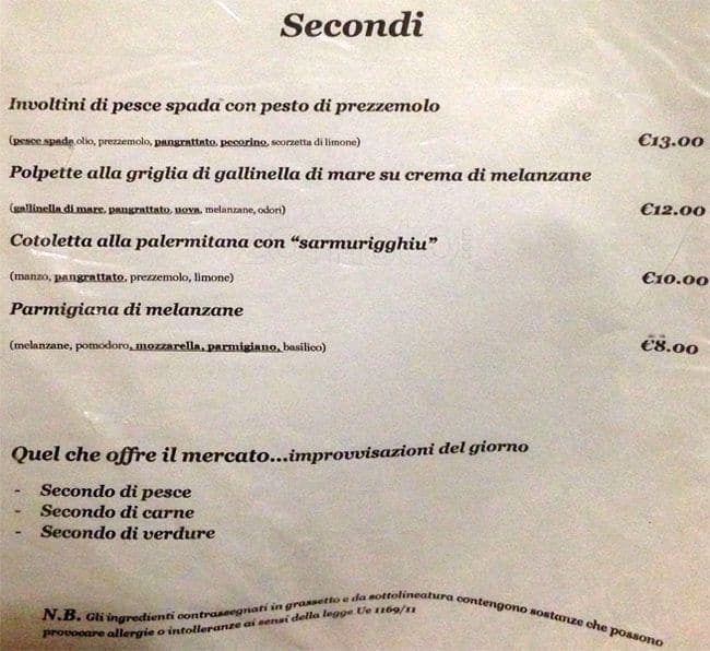 Menu di la confraternita dell'uva 