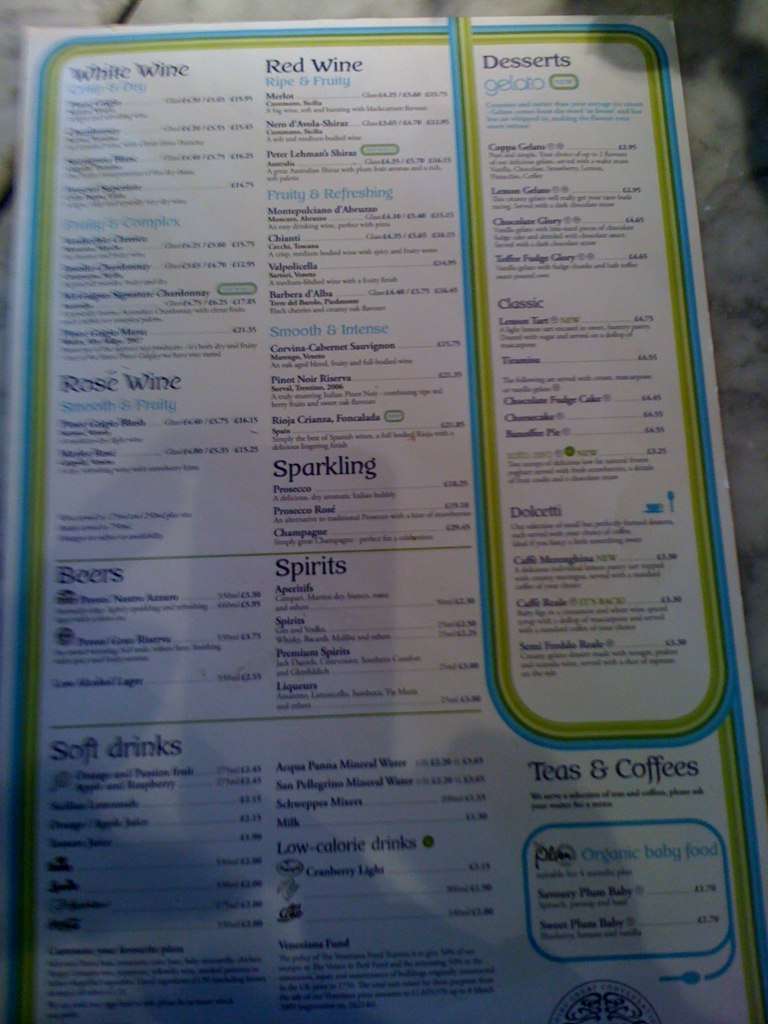Carta de PizzaExpress