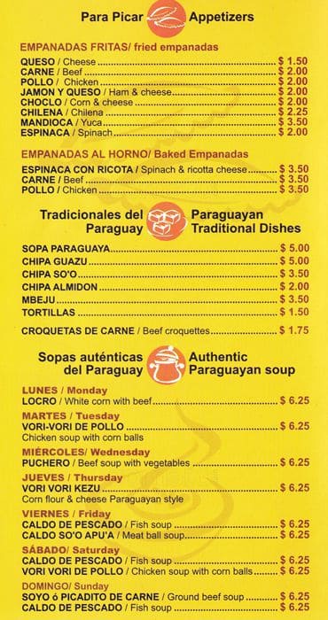 I Love Paraguay Restaurant menu
