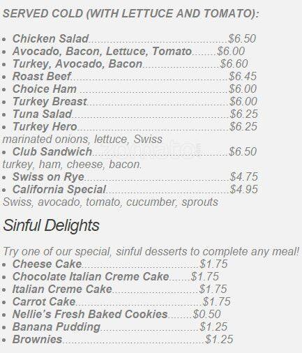 Nellie's menu