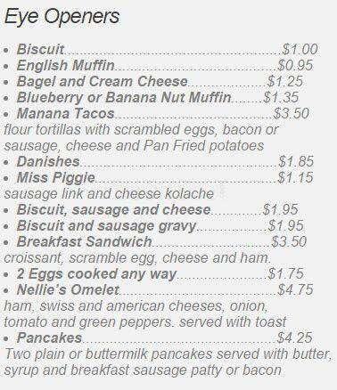 Nellie's menu
