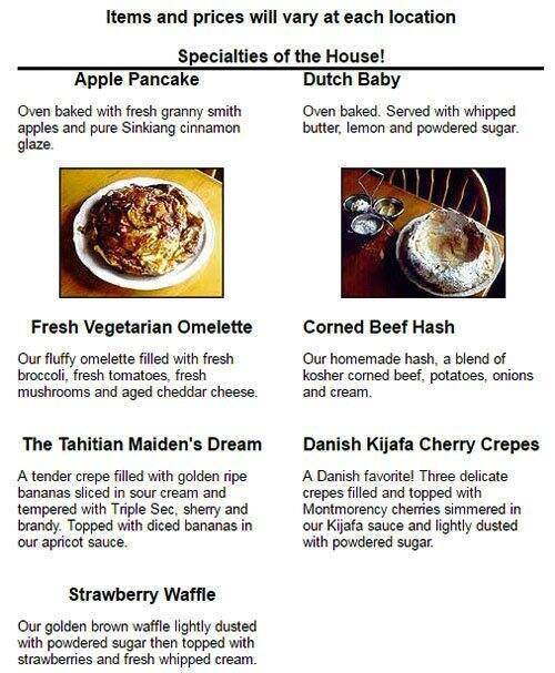 Original Pancake House Menu, Menu for Original Pancake House, Wells