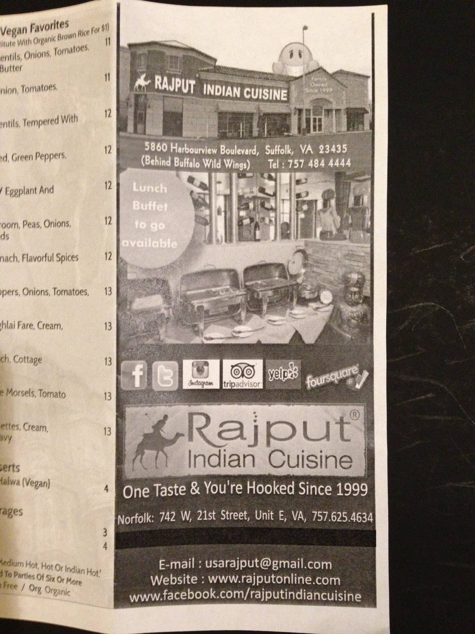 Rajput Indian Cuisine Menu, Menu for Rajput Indian Cuisine, Suffolk