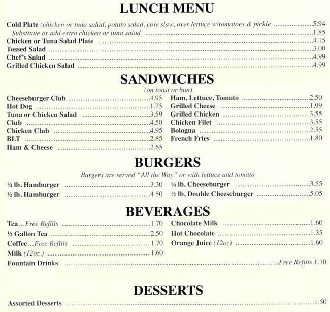 Menu at Firestone Grill restaurant, Gastonia