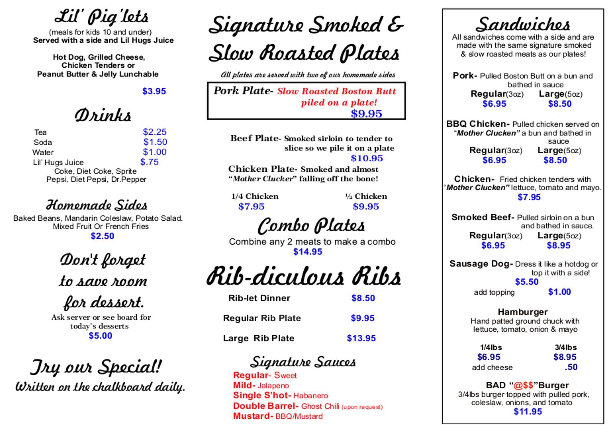 Double Barrel Barbecue Menu, Menu for Double Barrel Barbecue, Panama