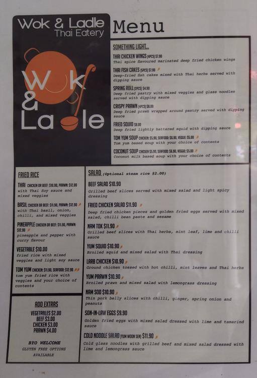 Menu at Wok & Ladle restaurant, East Perth