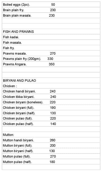 MUMBRA RESTAURANT menu