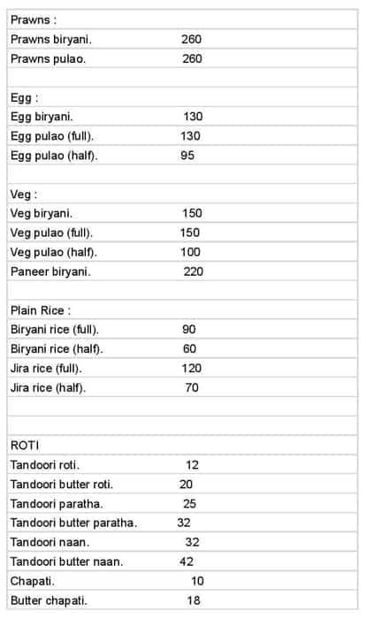 MUMBRA RESTAURANT menu