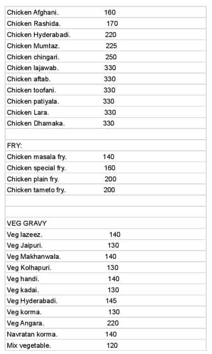 MUMBRA RESTAURANT menu