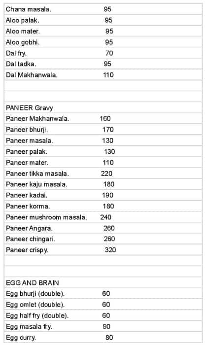 MUMBRA RESTAURANT menu