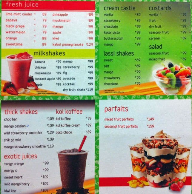Squeeze Juice Bar Menu, Menu for Squeeze Juice Bar, Kukatpally