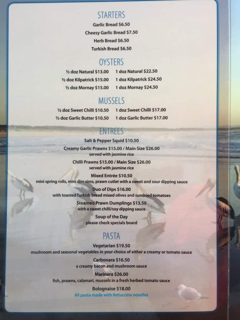 Menu at Bermagui Beach Hotel restaurant, Bermagui