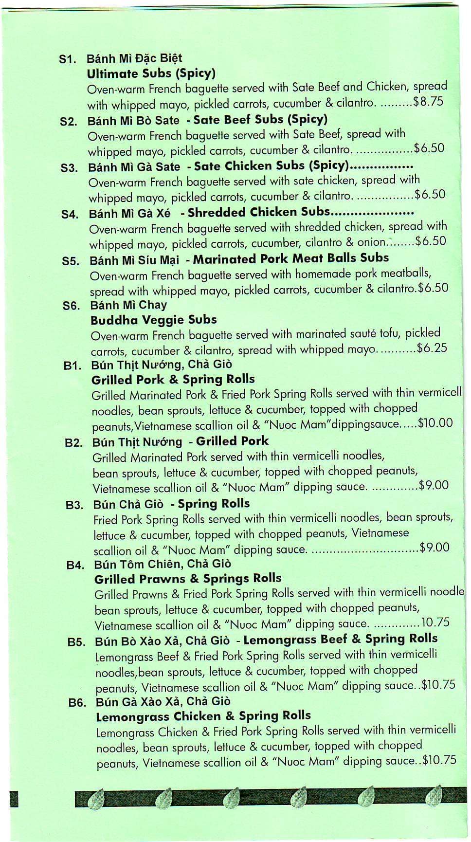 Menu at Basil restaurant, Calgary