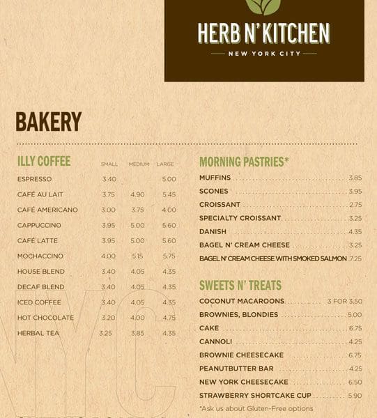 Menu at Herb N' Kitchen restaurant, West New York