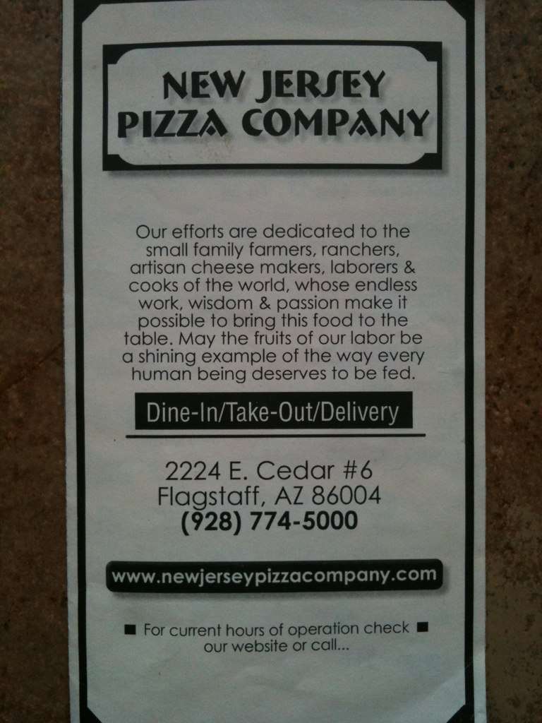 New Jersey Pizza Company Menu, Menu for New Jersey Pizza Company