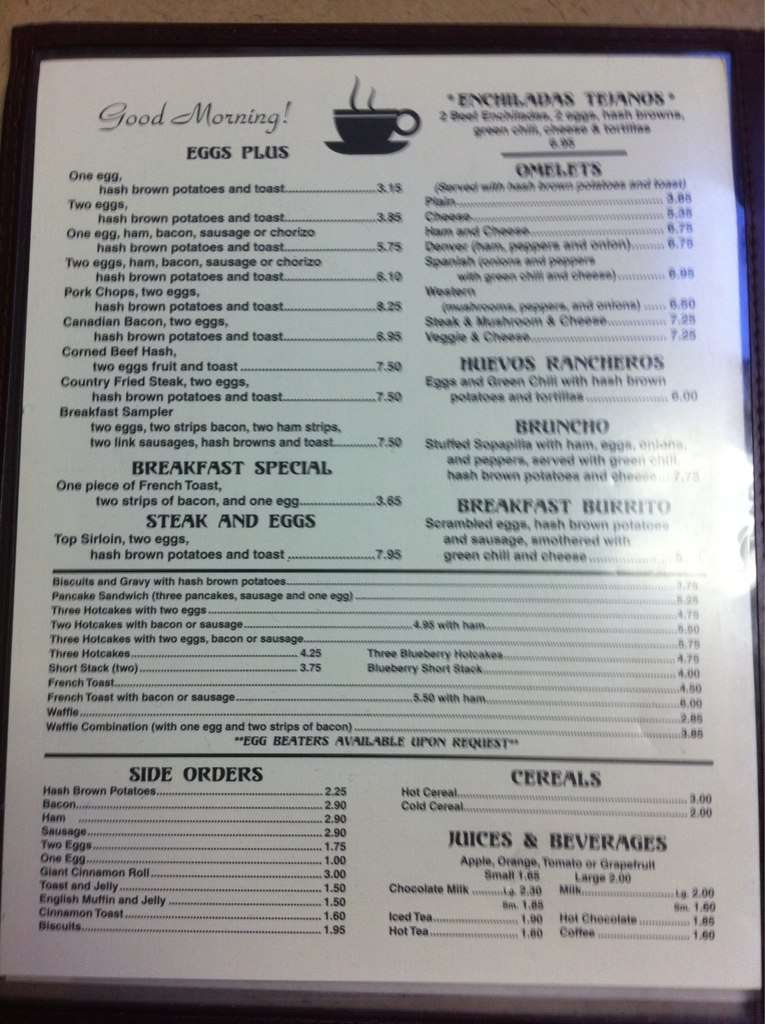 Menu at Pantry Restaurant, Pueblo