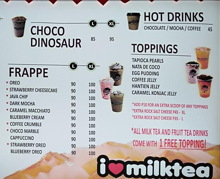 I Love Milktea Menu, Menu for I Love Milktea, Diliman, Quezon City