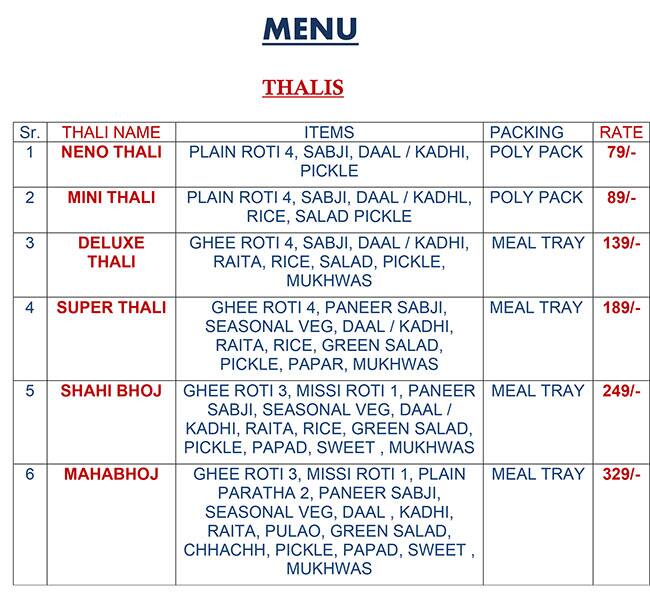 Menu At Thali Wala Gurugram