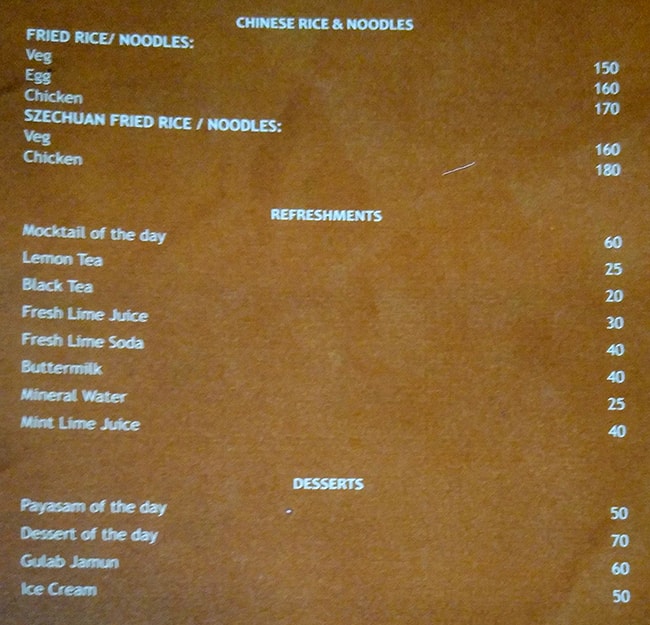 Kumarakom The Restaurant menu
