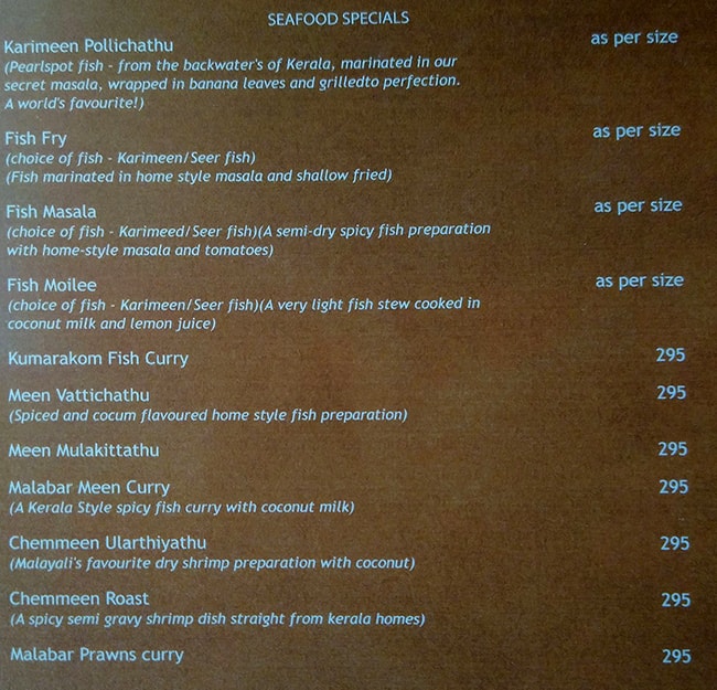 Kumarakom The Restaurant menu