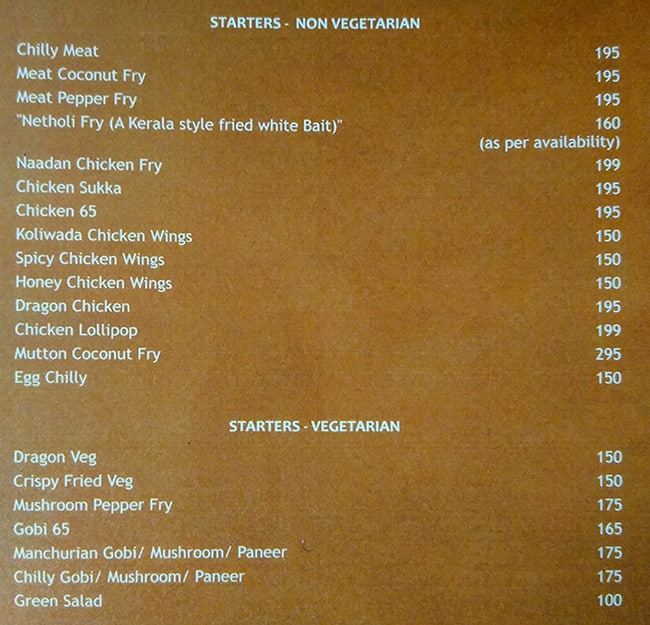 Kumarakom The Restaurant menu