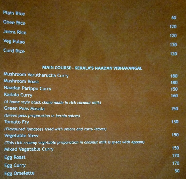 Kumarakom The Restaurant menu