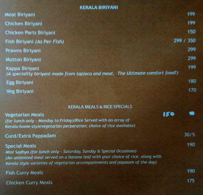 Kumarakom The Restaurant menu