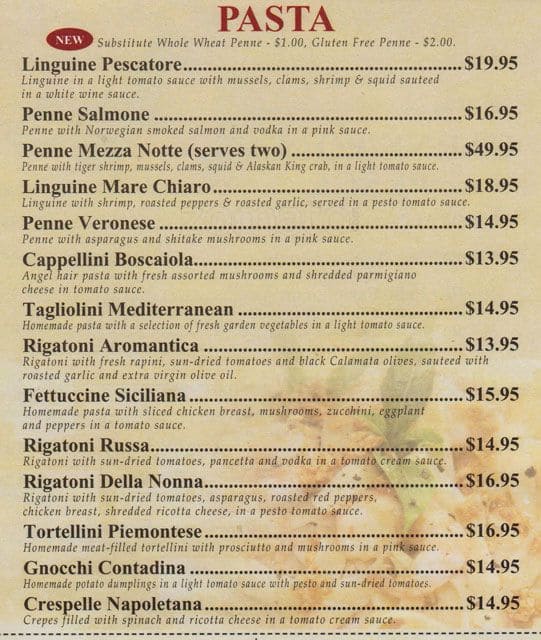 Mezza Notte menu