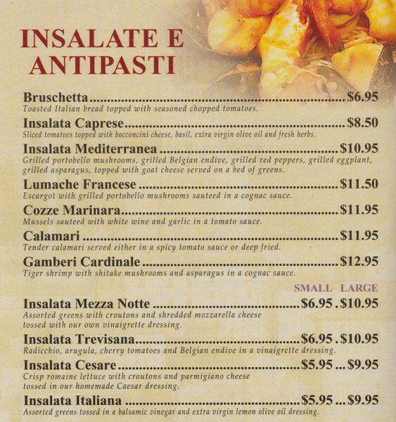 Mezza Notte menu