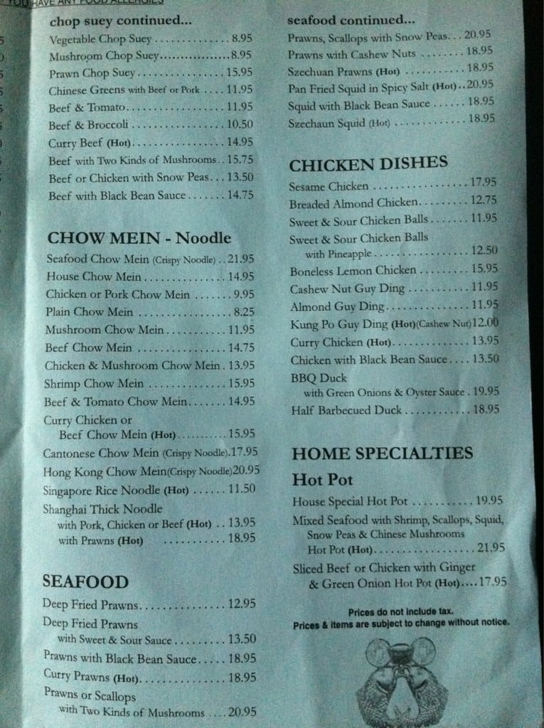 Menu At Winfield Chinese Restaurant Lake Country