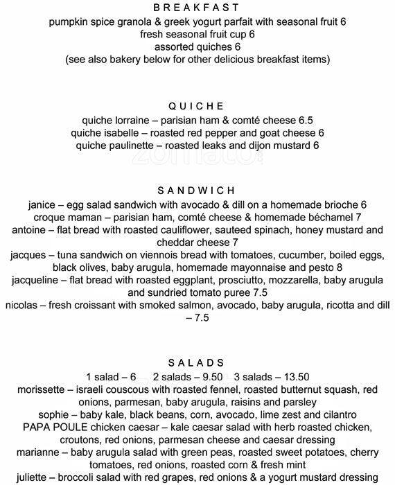 Maman menu, Menu restauracji Maman, Lower East Side, New York City