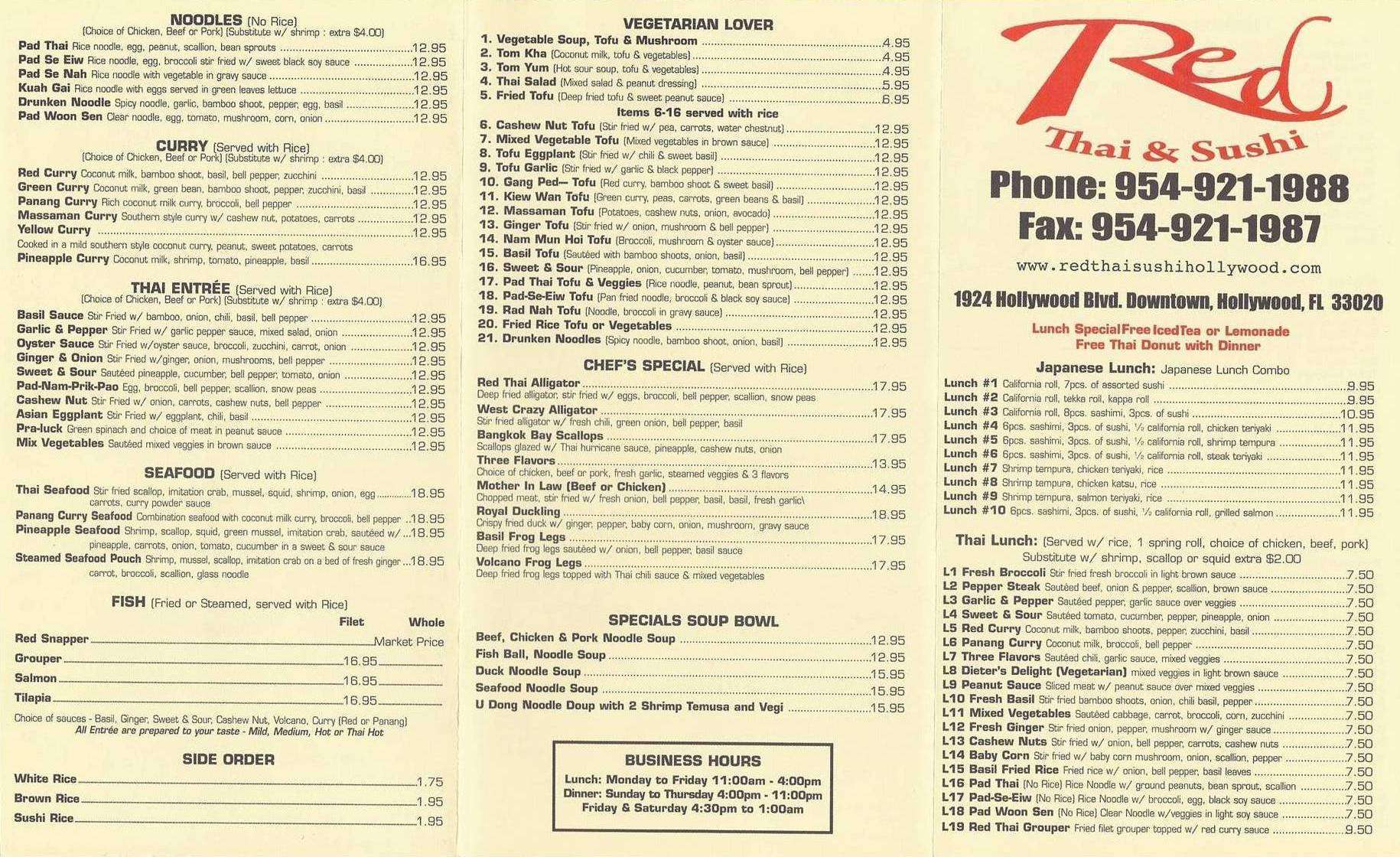 Red Thai & Sushi Restaurant Menu Urbanspoon/Zomato