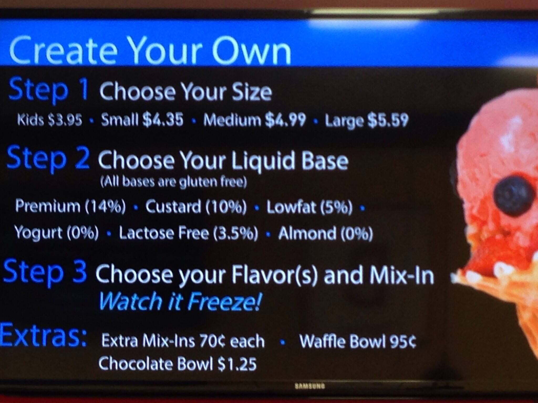 Menu at Sub Zero Nitrogen Ice Cream pub & bar, Parkland