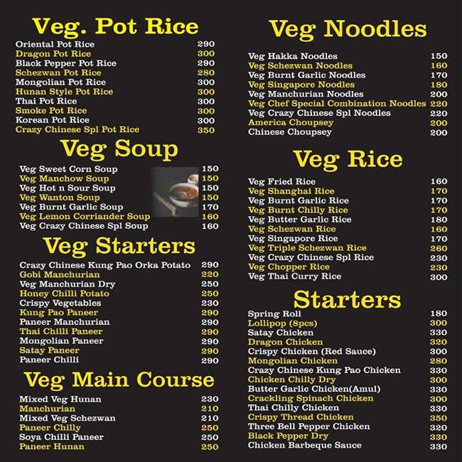 Crazy Chinese Menu Menu For Crazy Chinese Mumbai Central Mumbai