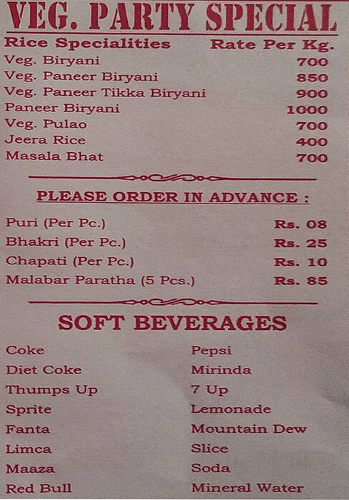 Simran Biryani menu