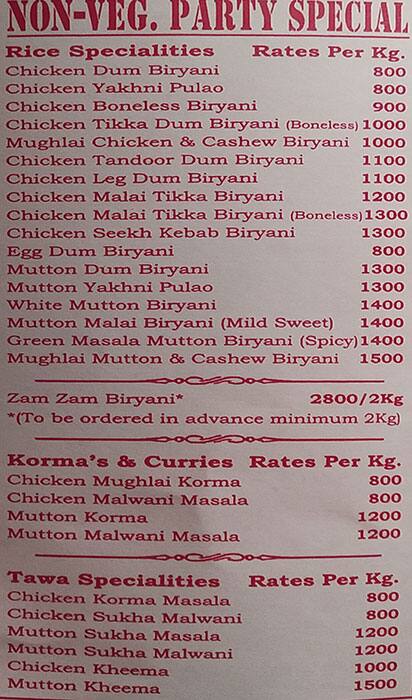 Simran Biryani menu