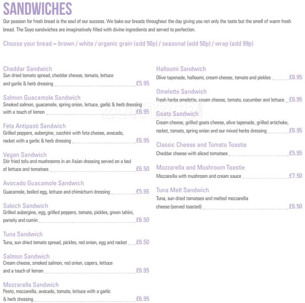 Soyo menu