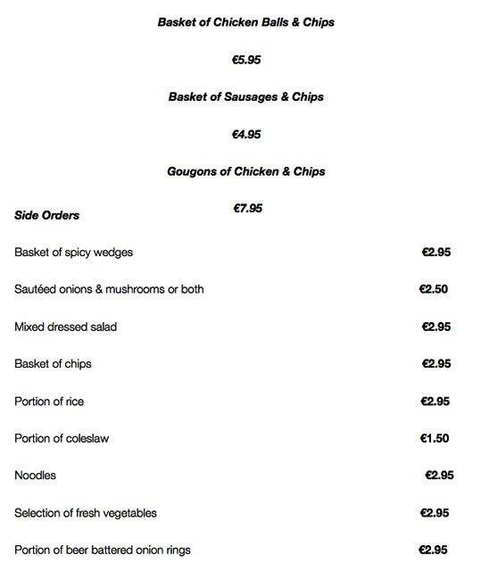 Menu at Autobahn Roadhouse pub & bar, Dublin