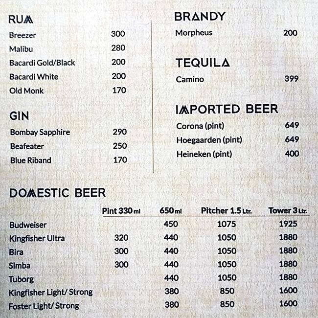 Menu at Sky Blue Sports Bar, Indore