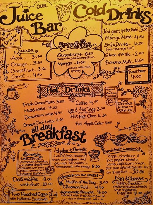 Menu at Yellow Deli cafe, Katoomba