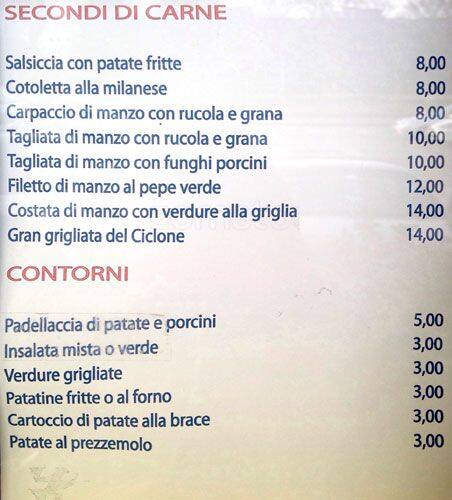 Menu di Ristorante il nuovo ciclone 