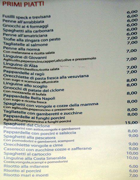 Menu di Ristorante il nuovo ciclone 