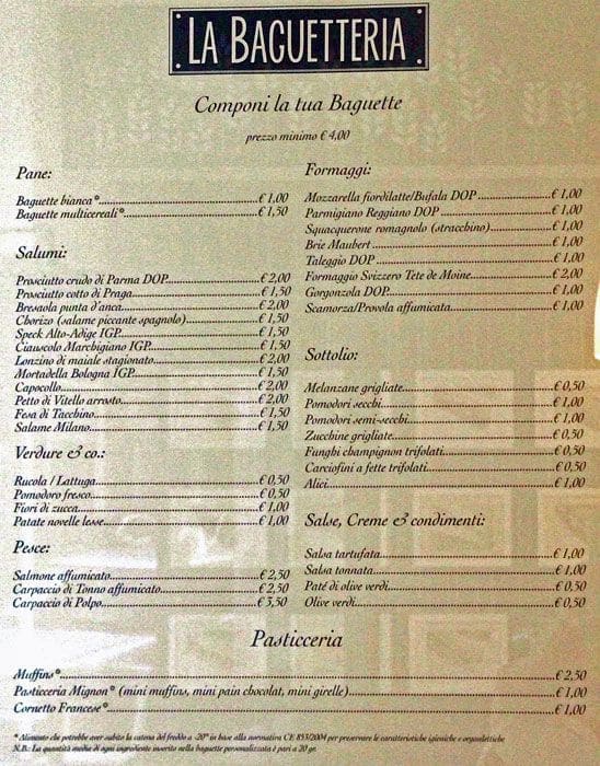 Menu di La Baguetteria 