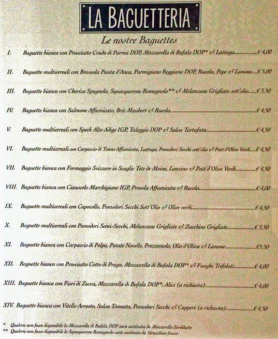 Menu di La Baguetteria 